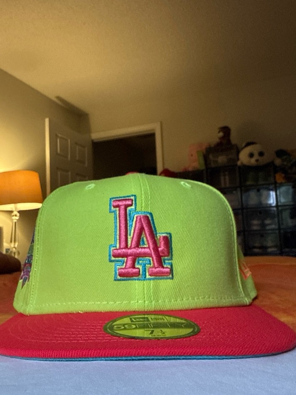 New Era LA Snapback Cap - Neon Green and Pink